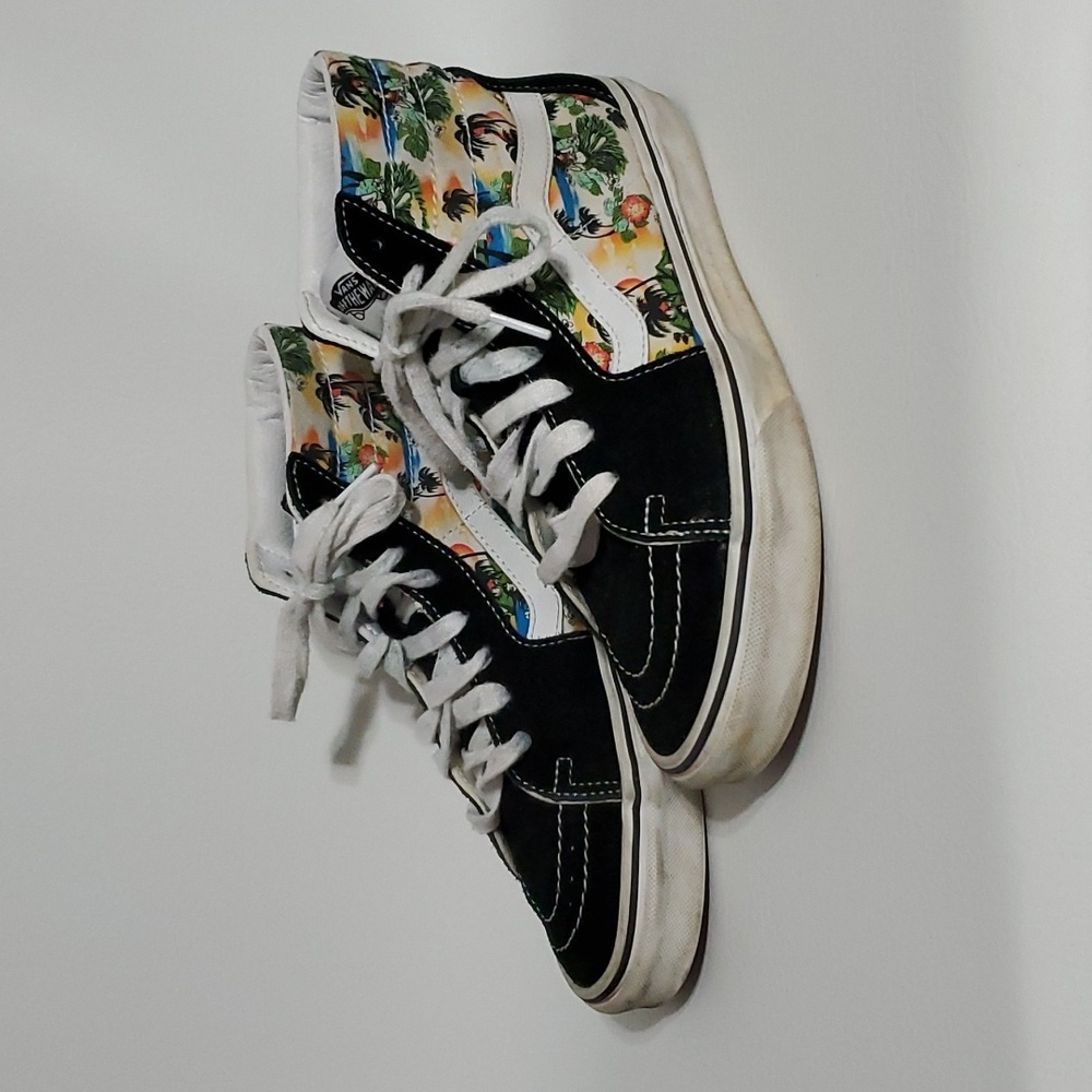 Vans Hi Top Sneakers Hawaii Hula Dancer Palm Trees Tropical Beach